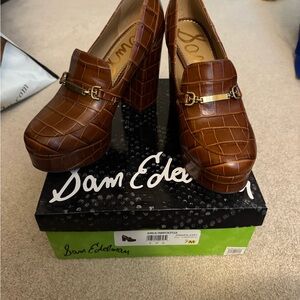 Sam Edelman Brown Platform Shoes with Crocodile Texture